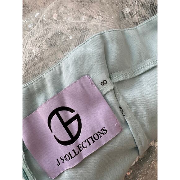 New JS COLLECTIONS Women's Aqua Cap Sleeve Midi Evening Sheath Dress Size 8 - Picture 7 of 9